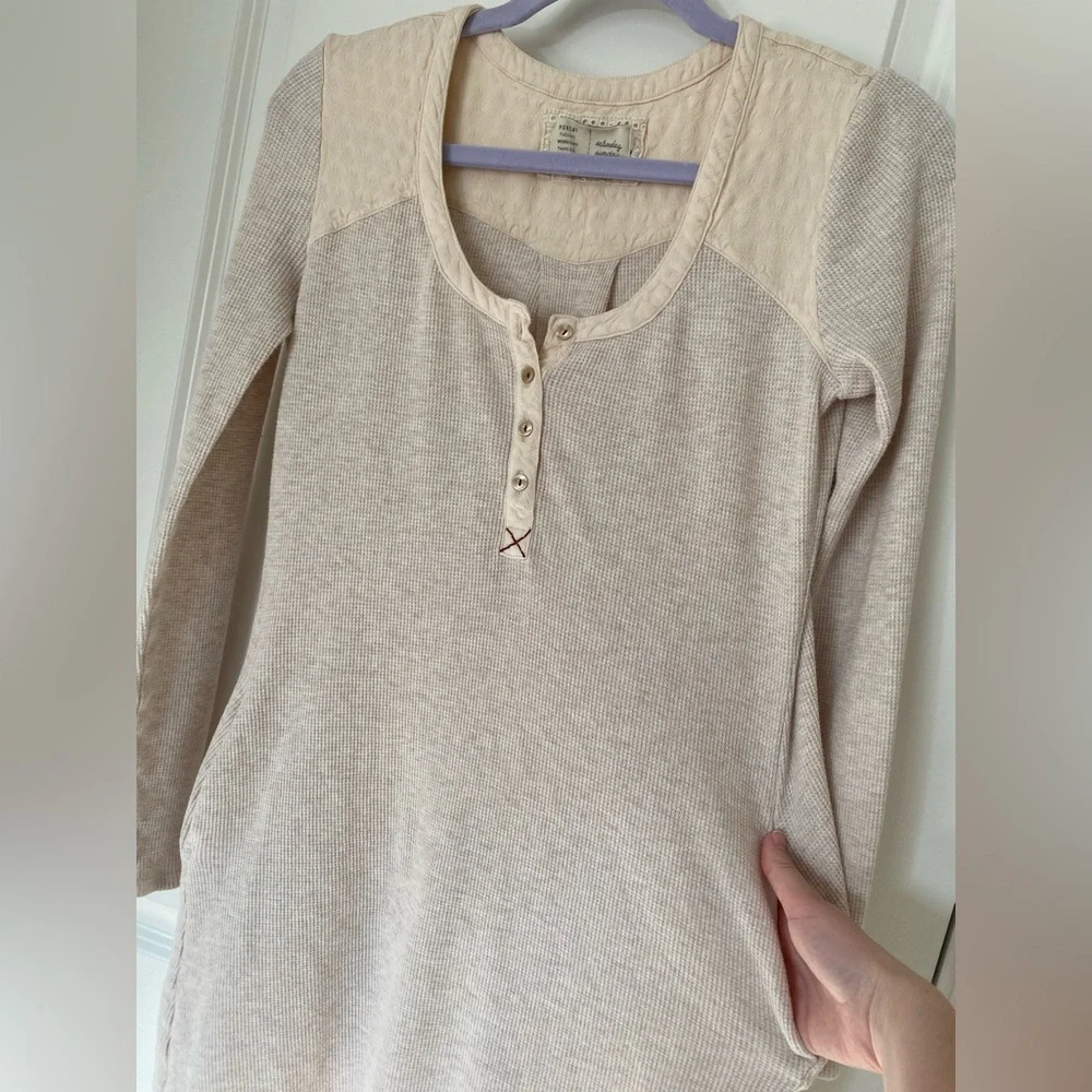Saturday Sunday Anthropologie cream mini thermal henley dress - Picture 7 of 10